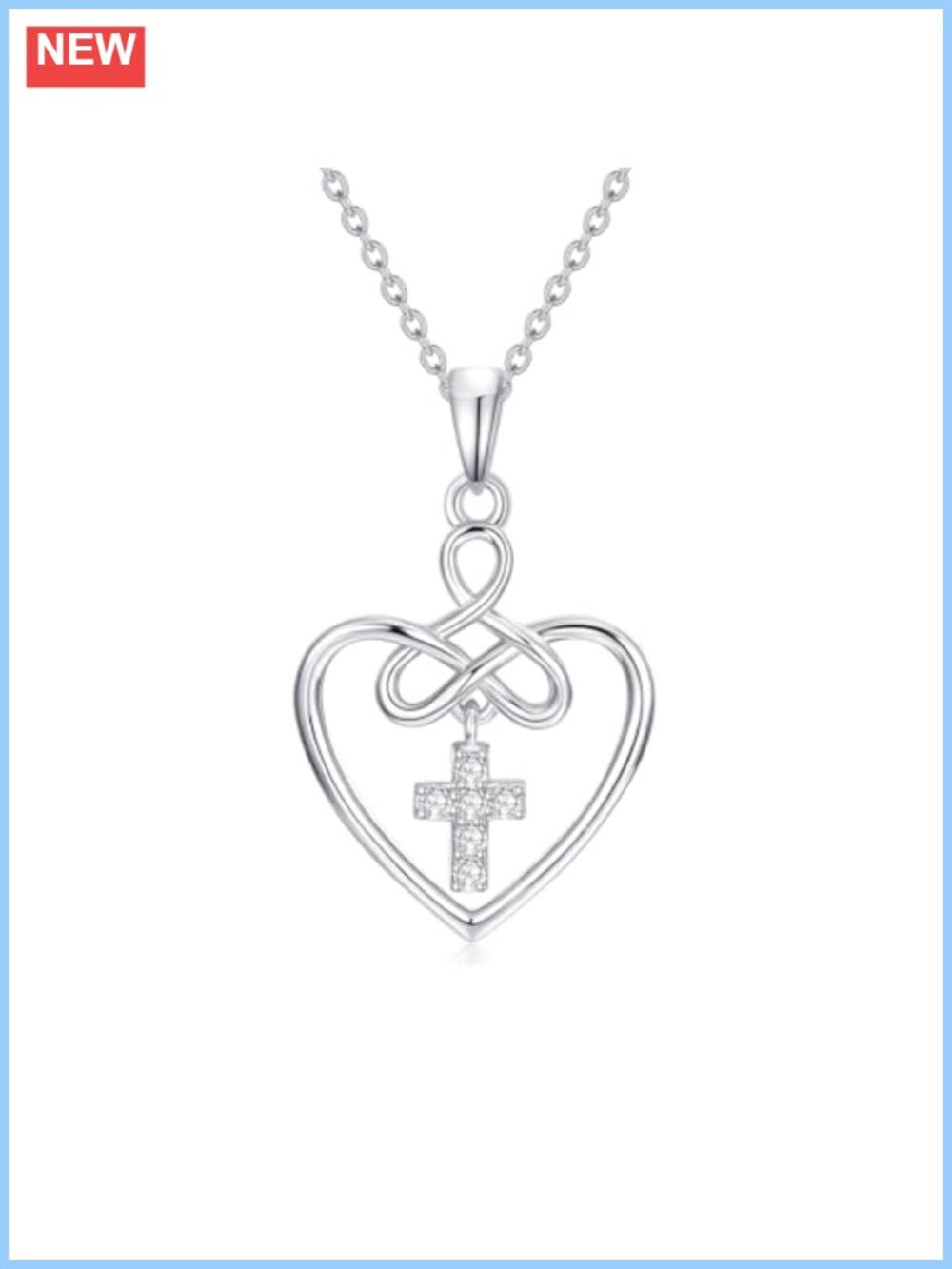 Moissanite Cross Necklace 925 Sterling Silver Celtic Knot Heart Pendant
